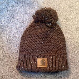 Carhartt Brown Knit Beanie with Pom-Pom